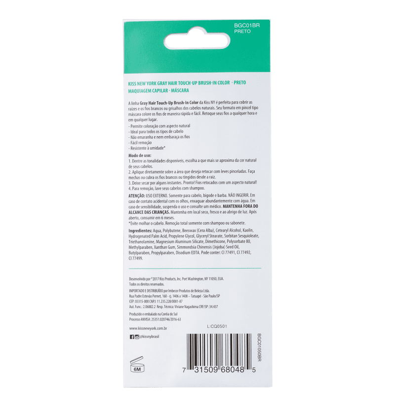 Kiss New York Gray Hair Touch Up Preto - Máscara Corretivo de Raiz 7g