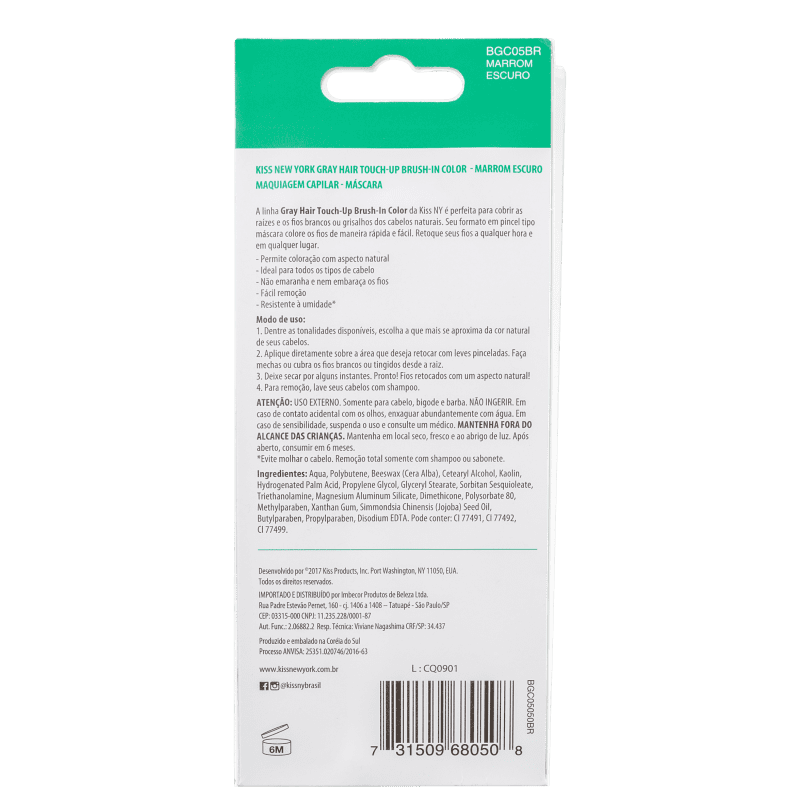 Kiss New York Gray Hair Touch Up Marrom Escuro - Máscara Corretivo de Raiz 7g