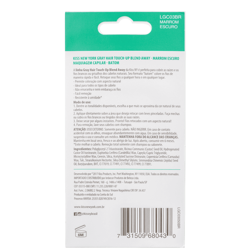 Kiss New York Gray Hair Touch Up Batom Marrom Escuro - Corretivo de Raiz 6g