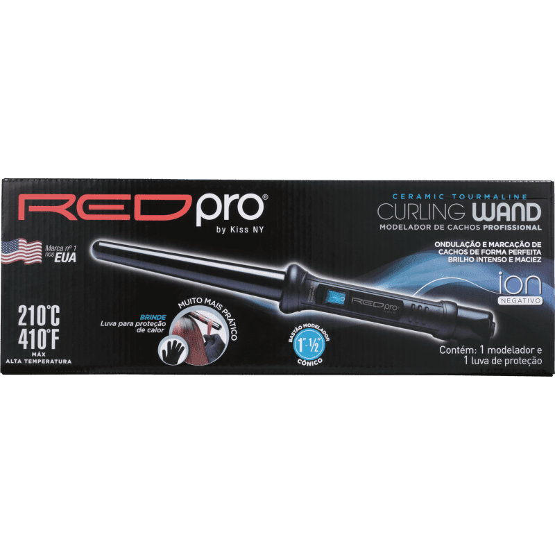 Kiss New York Red Pro Curling Wand Cônico - Modelador de Cachos 239g