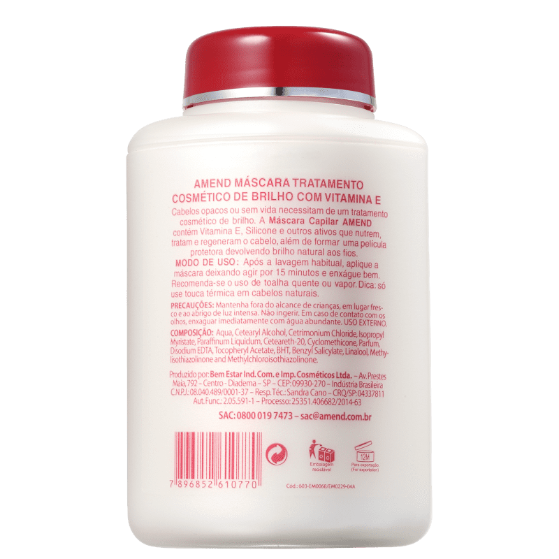 Amend Tratamento de Brilho com Vitamina E - Máscara Capilar 500g