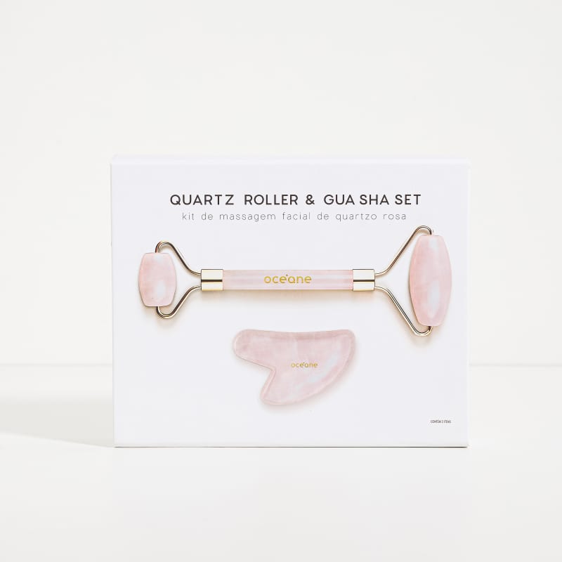 Quartz Roller & Gua Sha Set - Kit de Massagem Facial de Quartzo Rosa