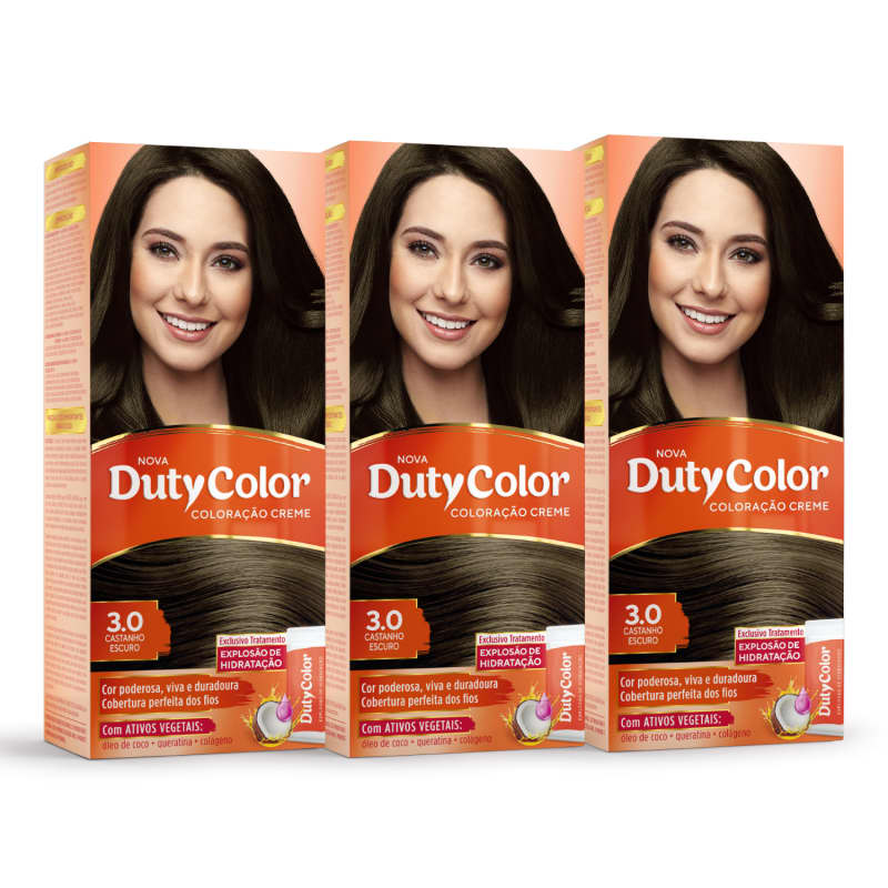 Kit DutyColor 3.0 Castanho Escuro Trio - Coloração Permanente (3 Unidades)