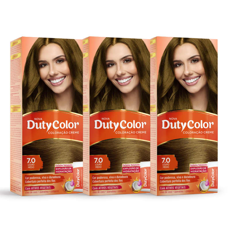 Kit DutyColor 7.0 Louro Médio Trio - Coloração Permanente (3 Unidades)