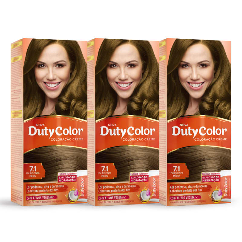Kit DutyColor 7.1 Louro Cinza Médio - Coloração Permanente (3 Unidades)