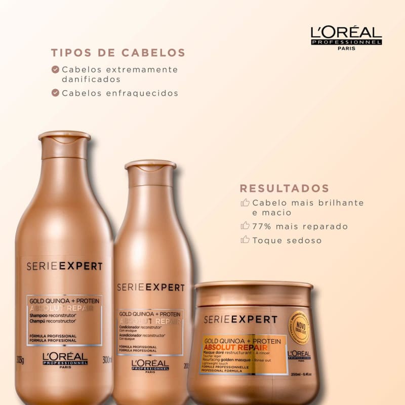 Kit L'Oréal Professionnel Serie Expert Absolut Repair Gold Quinoa + Protein Golden Trio (3 Produtos)