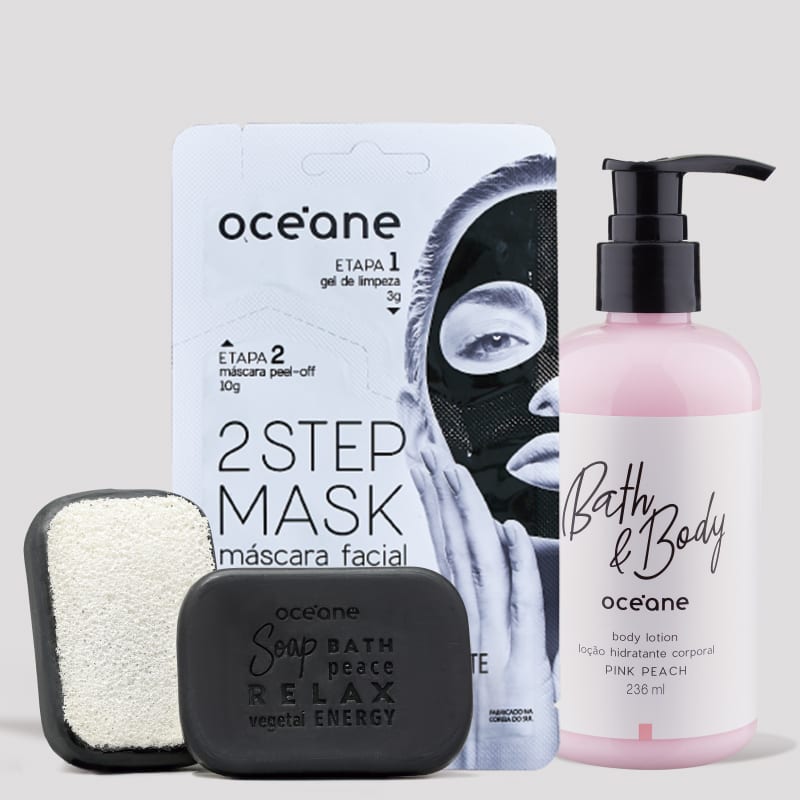 Kit Soap Sponge + 2 Step Mask Carvão + Body Lotion Pink Peach