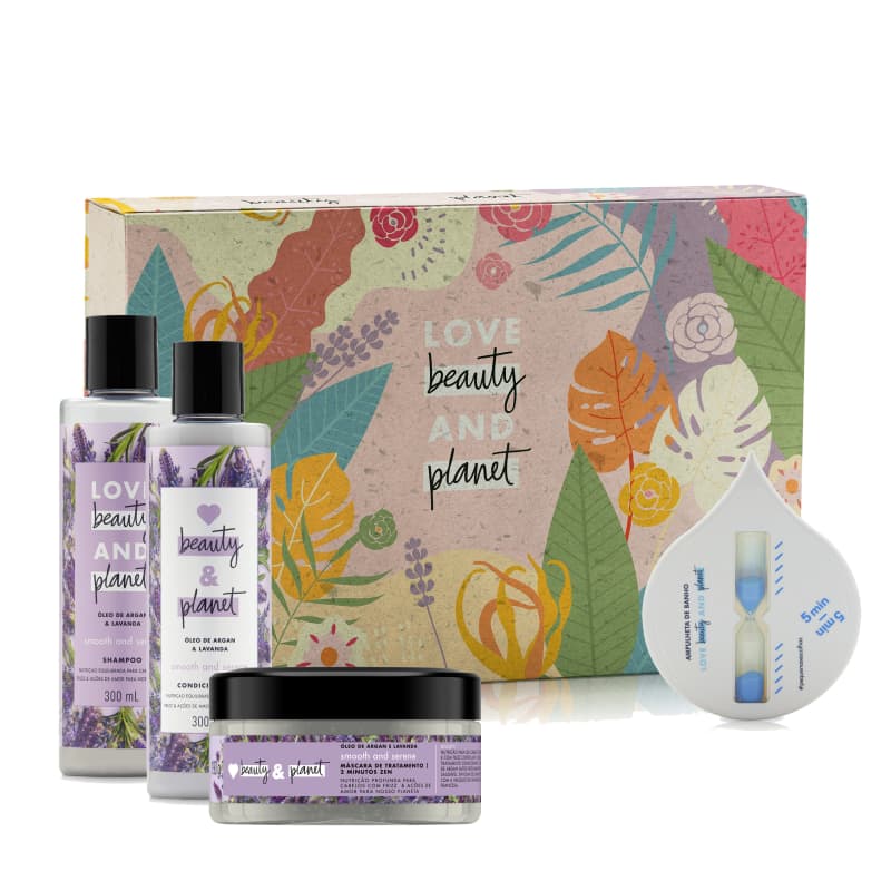 Kit Love, Beauty and Planet - Shampoo + Condicionador + Máscara Smooth and Serene + Caixa + Ampulheta