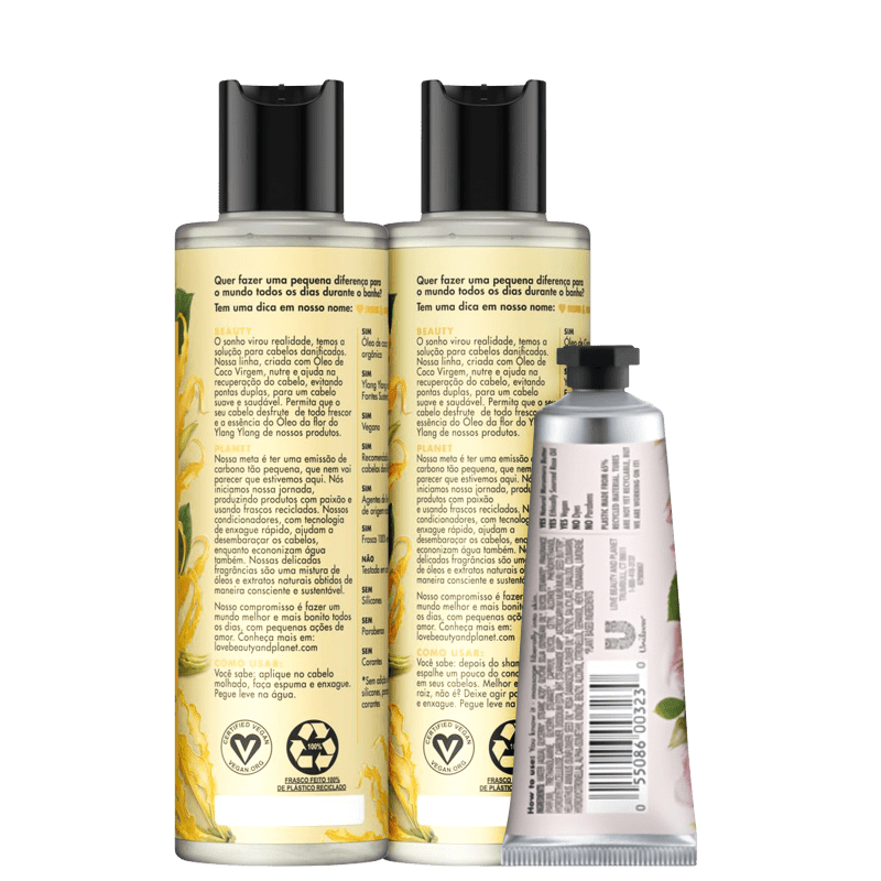 Kit Love, Beauty and Planet - Shampoo + Condicionador 300ml Hope and Repair + Creme de mãos Delicious Glow
