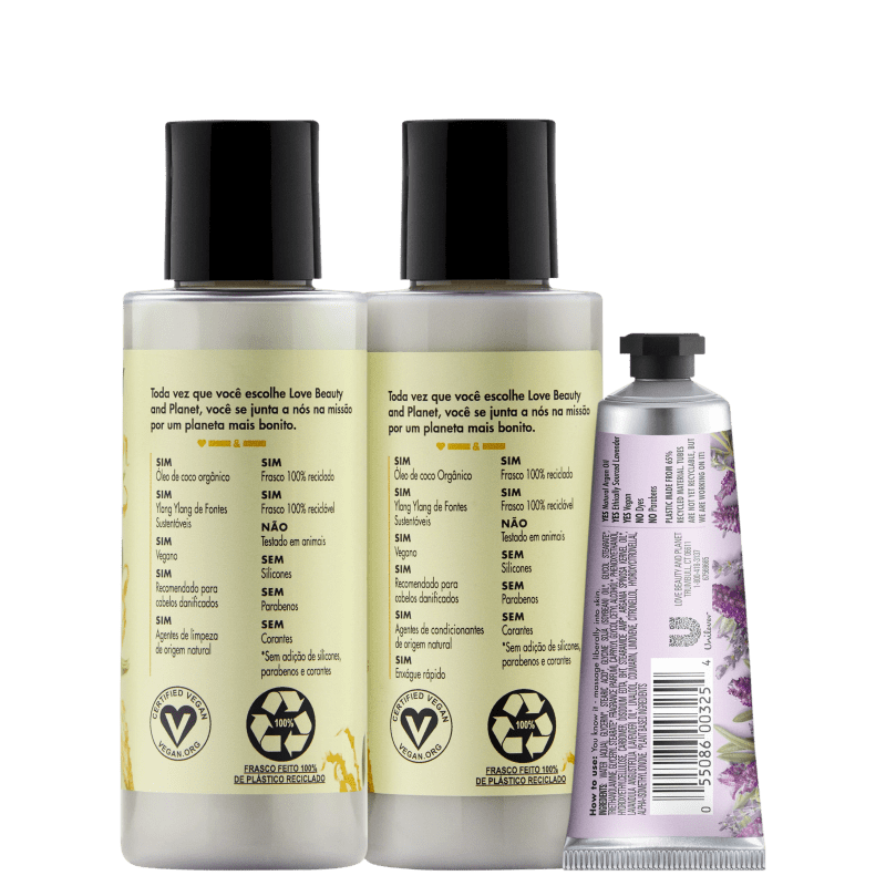 Kit Love, Beauty and Planet - Shampoo + Condicionador 100ml Hope and Repair + Creme de mãos Sooth and Serene