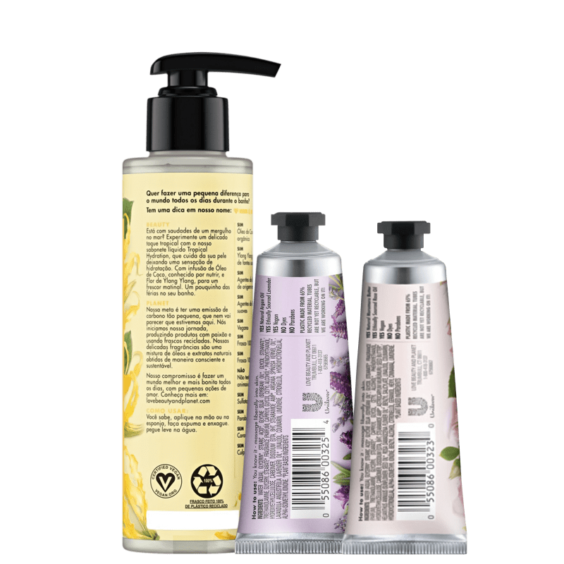 Kit Love, Beauty and Planet - Sabonete líquido Tropical Hydration + Creme de Mãos Soothe and Serene + Creme de Mãos Delicious Glow