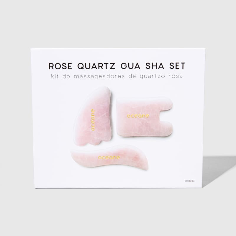 Rose Quartz Gua Sha Set - Kit de Massageadores de Quartzo Rosa com 3 Pedras