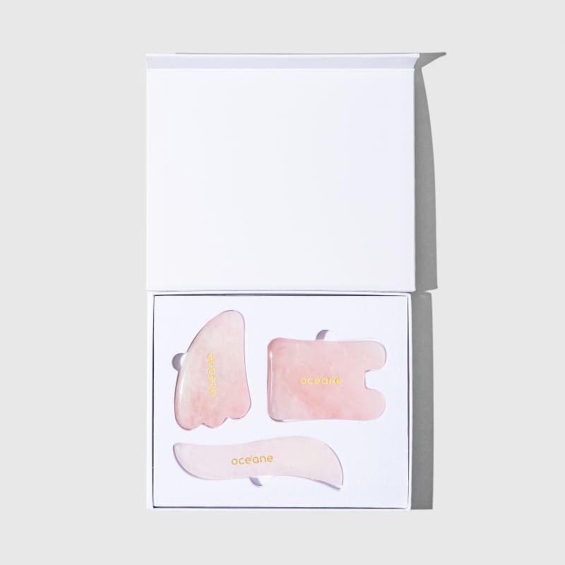 Rose Quartz Gua Sha Set - Kit de Massageadores de Quartzo Rosa com 3 Pedras