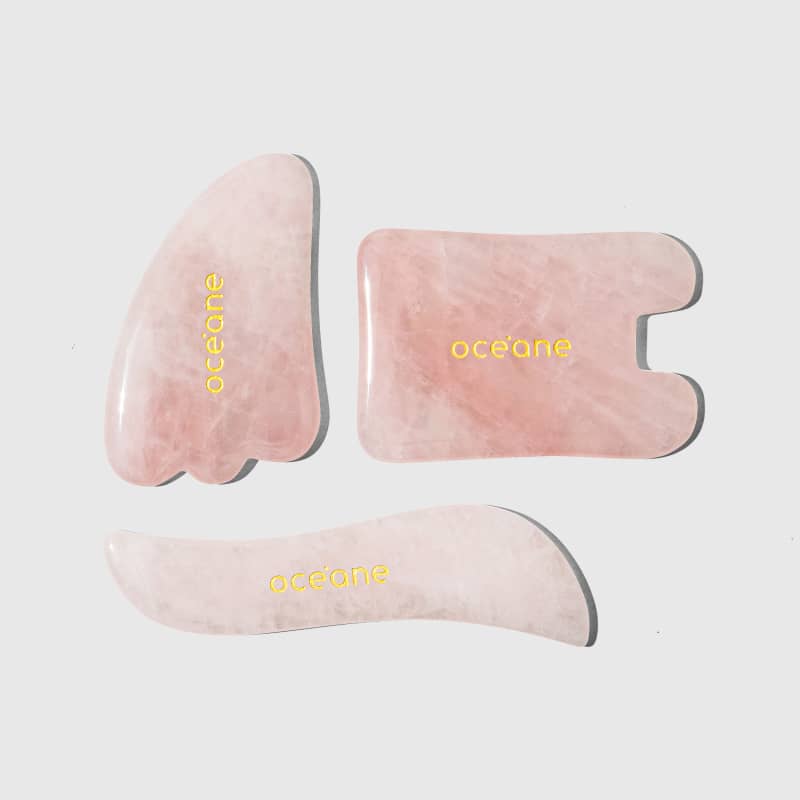 Rose Quartz Gua Sha Set - Kit de Massageadores de Quartzo Rosa com 3 Pedras
