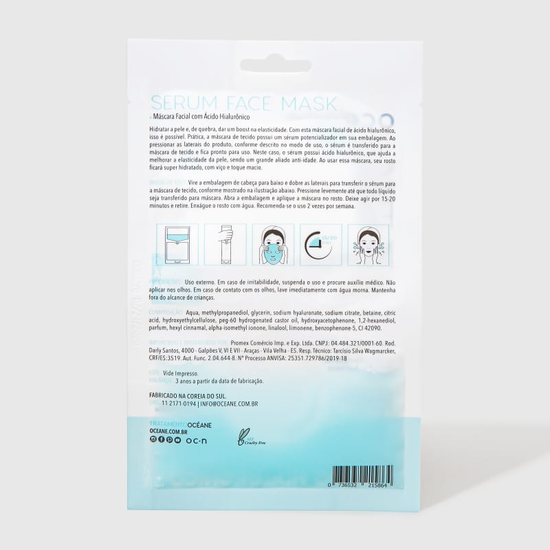 Serum Face Mask - Máscara Facial com Ácido Hialurônico