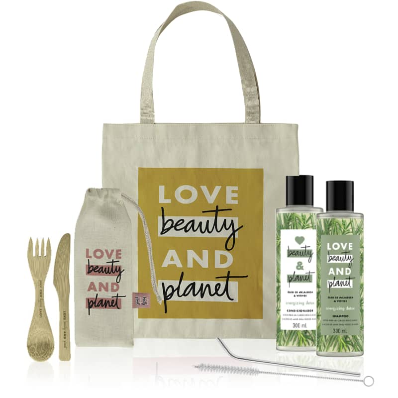 Kit Love, Beauty and Planet - Shampoo + Condicionador 300ml Energizing Detox + Ecobag + Talheres de Bambu + Canudo