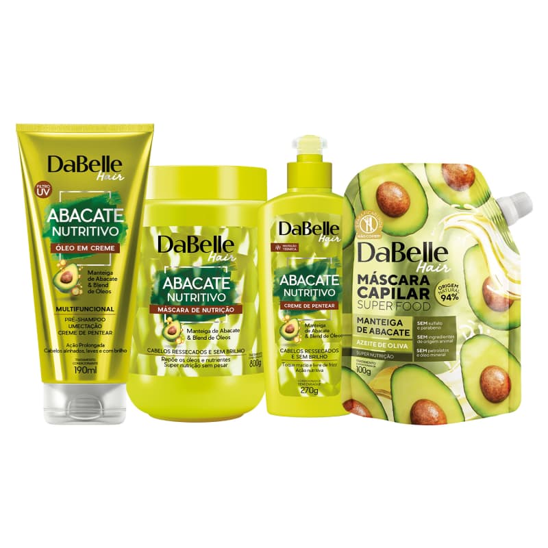 Kit Máscara de Nutrição + Creme de pentear + Óleo em creme + Super Food Máscara Manteiga Abacate e Azeite Oliva