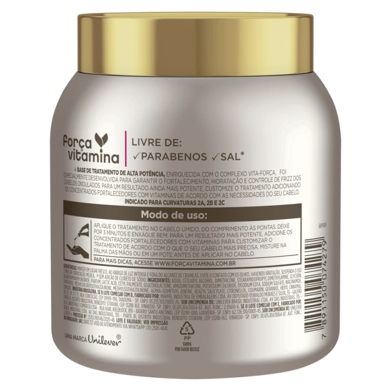 Máscara de Alta Potência para Customizar Força Vitamina Cabelos Ondulados 500g