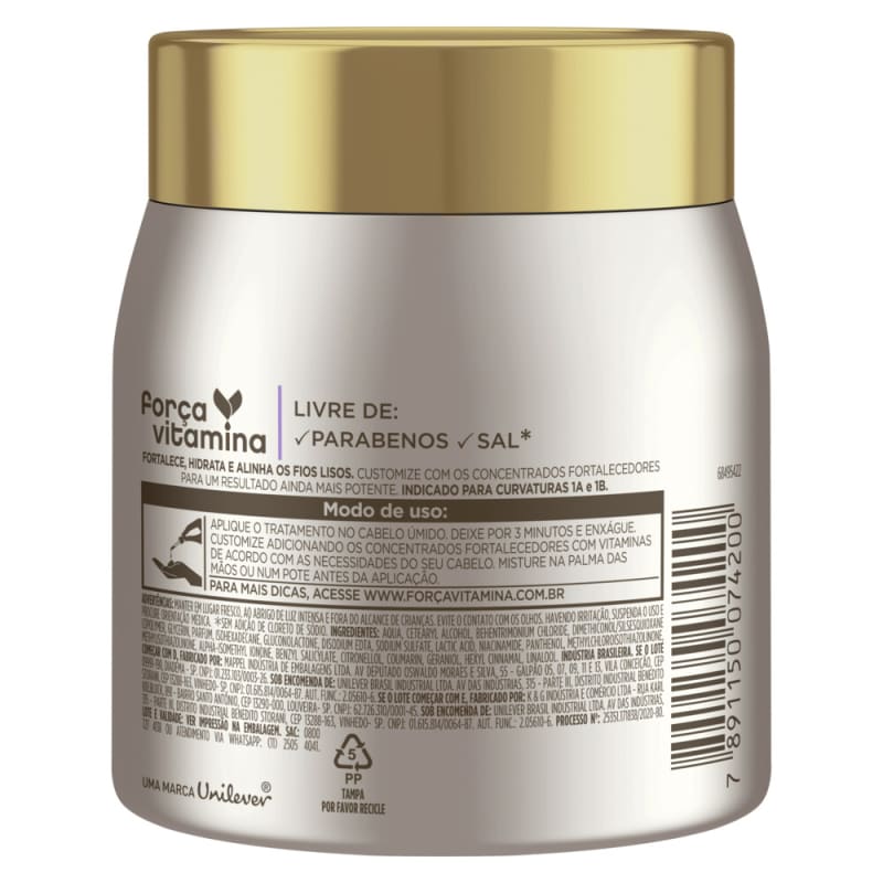 Máscara de Alta Potência para Customizar Força Vitamina Cabelos Lisos 250g