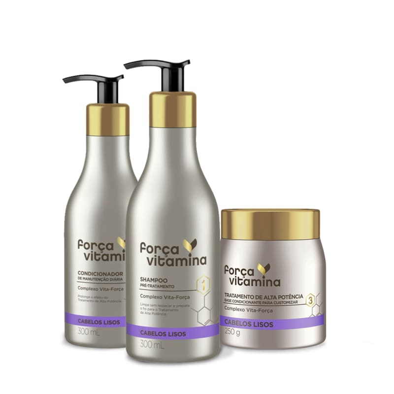 Kit Completo de Cuidado Força Vitamina Cabelos Lisos