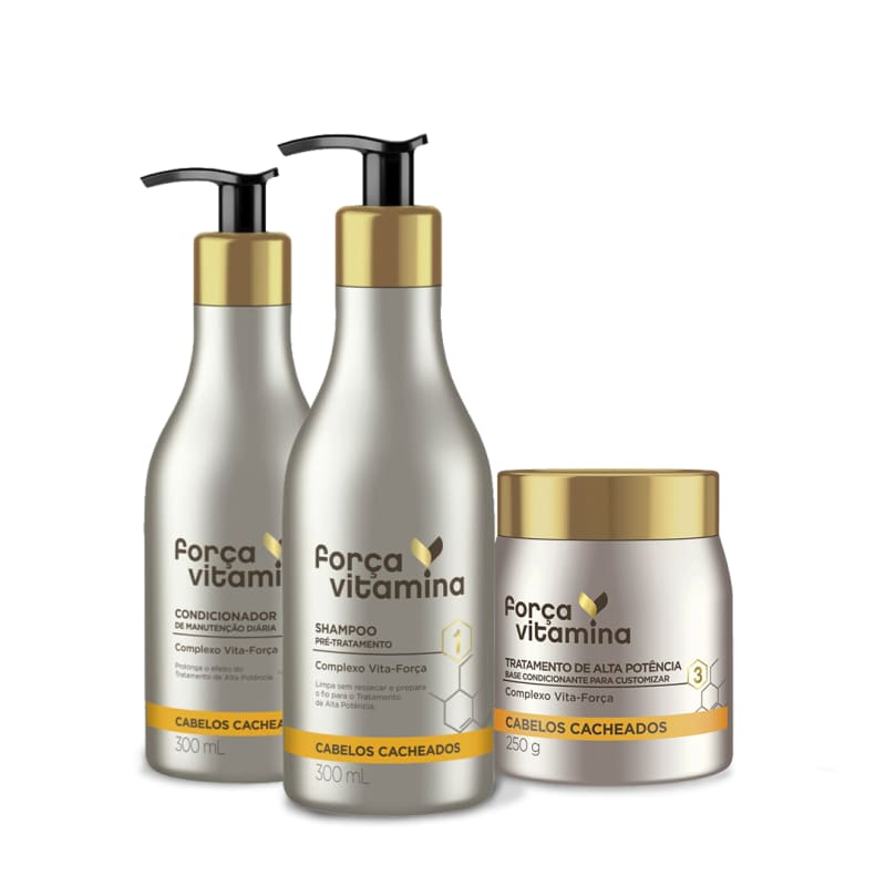 Kit Completo de Cuidado Força Vitamina Cabelos Cacheados