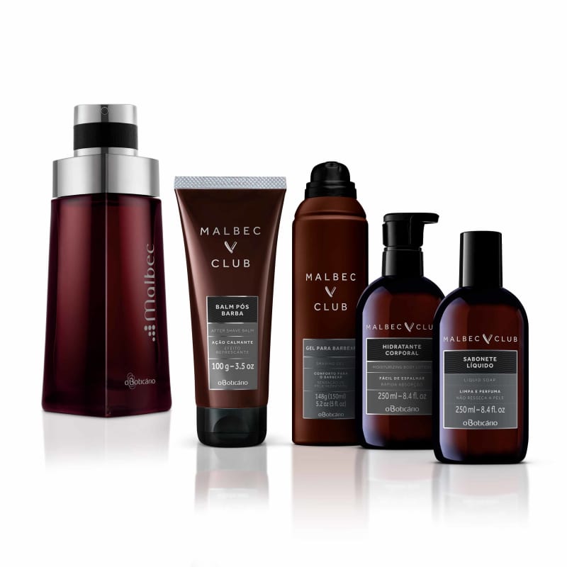 Combo Malbec Club: Desodorante Colonia + Gel Espuma + Loção hidratante + Sabonete Líquido +Balm Pós Barba