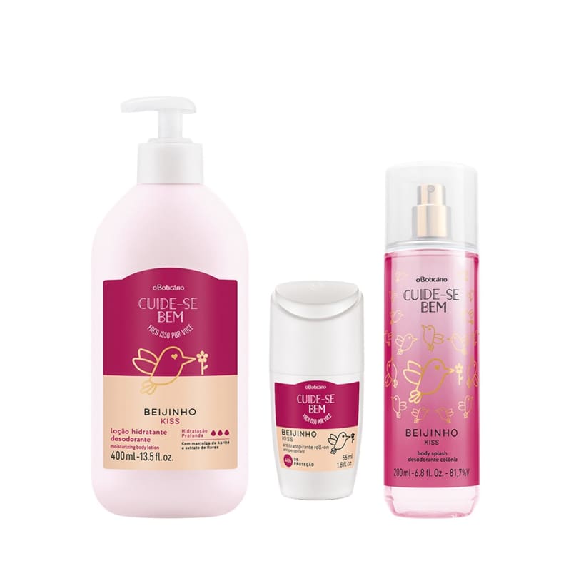 Combo Cuide-Se Bem Beijinho: Body Splash, 200Ml + Roll On, 55Ml + Loção Hidratante, 400Ml