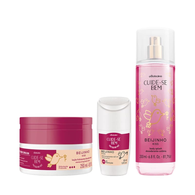 Combo Cuide-Se Bem Beijinho: Body Splash, 200Ml + Roll On, 55Ml + Loção Hidratante, 250Ml
