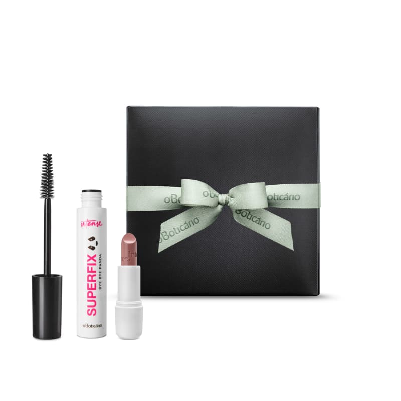 Combo Intense: Máscara de Cílios Superfix Bye Bye Panda 11g + Batom Cremoso 140 + Caixa de Presente