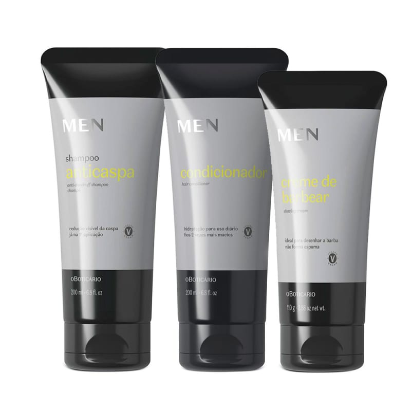 Combo MEN: Shampoo Anticaspa 200ml + Condicionador 200ml + Creme de Pentear 150ml