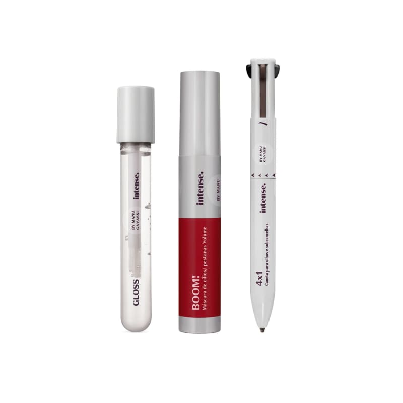 Combo Look 1 2 3 4 Pronta! Intense by Manu Gavassi: Caneta para Olhos e Sobrancelhas 4 em 1 + Gloss Labial + Máscara para Cílios