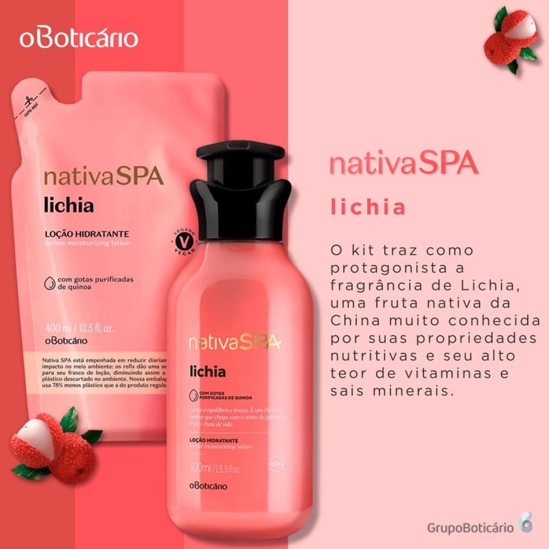 Kit o Boticário Nativa SPA Lichia Hidratante Plus (2 Produtos)