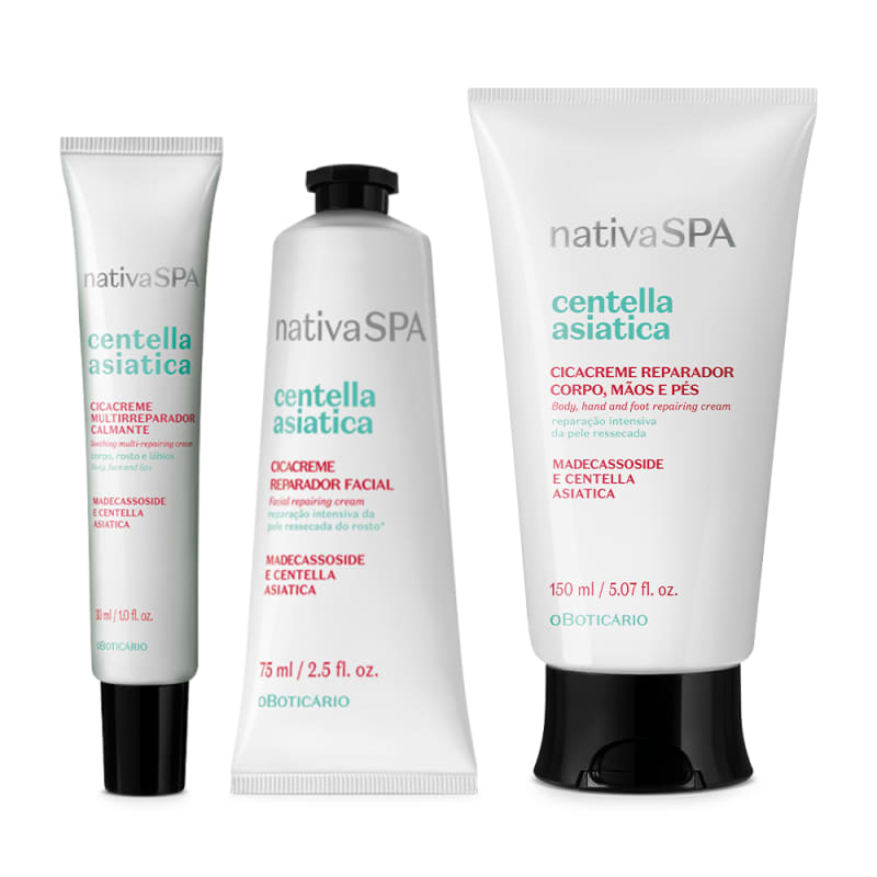 Combo Cicacreme Nativa SPA Centella Asiática: Reparador Corporal 150ml + Multirreparador Calmante 30ml + Reparador Facial 75ml
