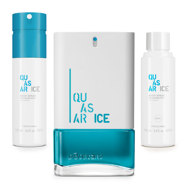 Combo Quasar Ice: Desodorante Colônia 100ml + Body Spray 100ml + Refil Body Spray 100ml