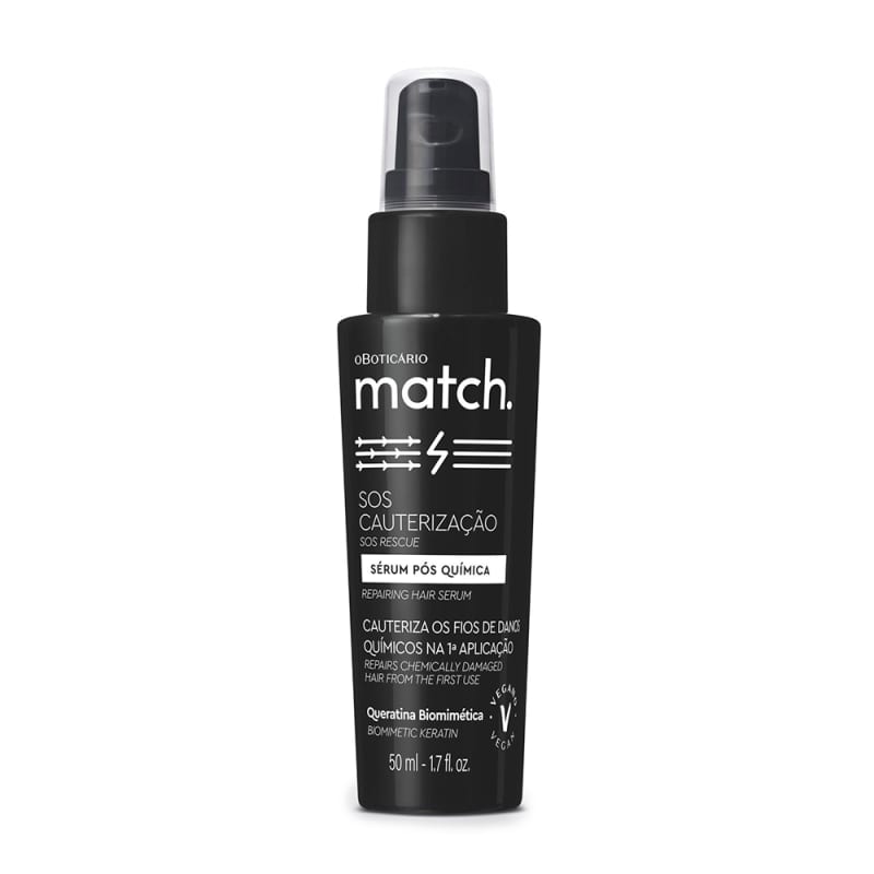 Combo Match SOS Cauterização Pós-Química: Máscara Capilar 250g + Sérum Capilar 50ml + Concentrado de Queratina 15ml
