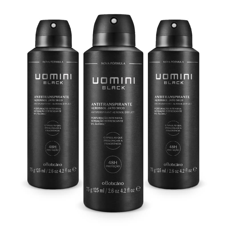Combo Uomini Black: Desodorante Antitranspirante Aerossol 75g (3 unidades)