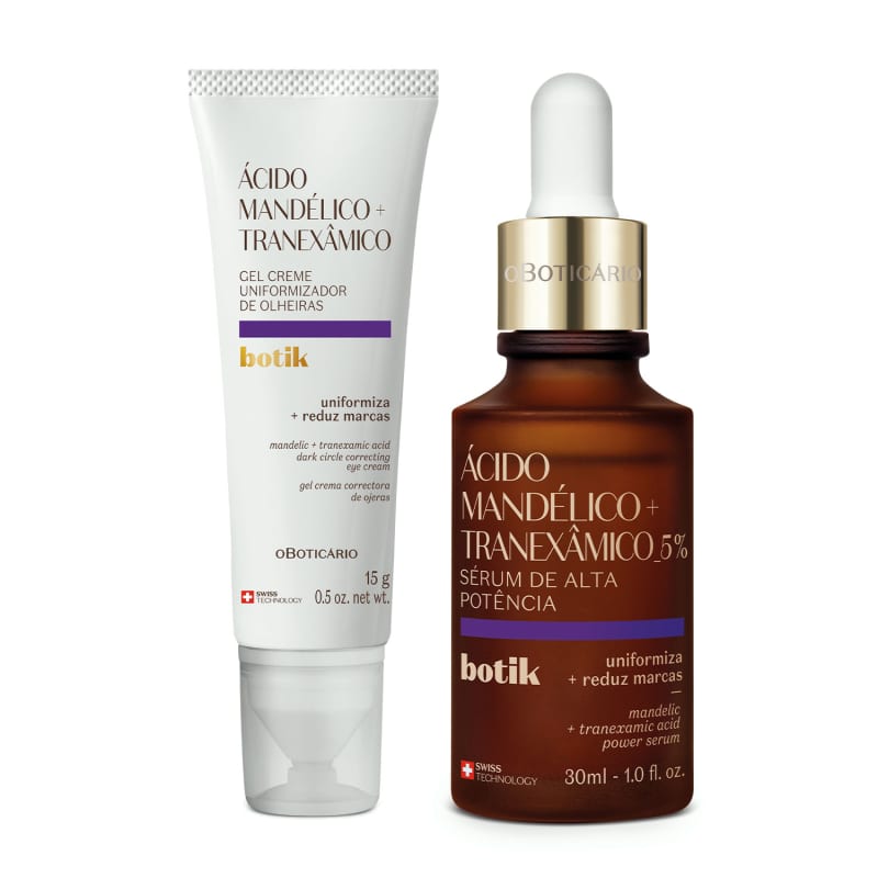 Combo Ácido Mandélico + Tranexâmico: Sérum de Alta Potência 30ml + Gel Creme Uniformizador de Olheiras 15g