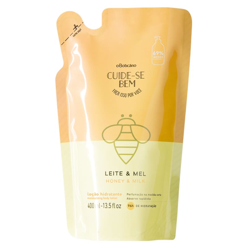 Refil Loção Hidratante Desodorante Corporal Cuide-se Bem Leite e Mel, 400ml