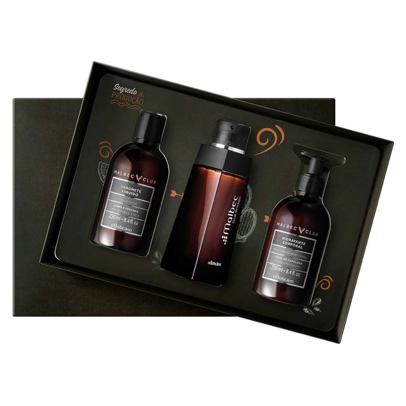 Kit Presente Malbec Club Intenso: Desodorante Colônia 100ml + Sabonete Líquido 250ml + Loção Hidratante Desodorante 250ml