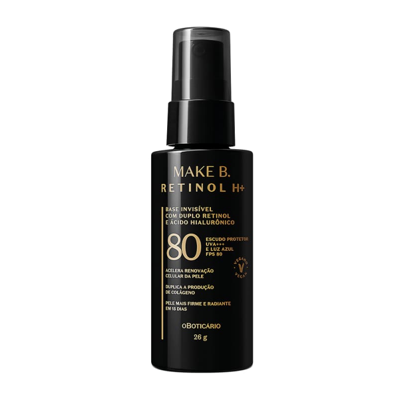 o Boticário Make B. Retinol H+ Base Invisível FPS 80 - Base Líquida 26g Menor preço em o Boticário Make B. Retinol H+ Base Invisível FPS 80 - Base Líquida 26g