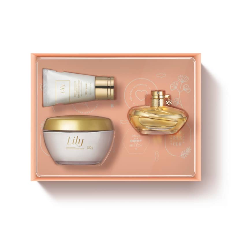 Kit Presente Lily: Eau de Parfum 75ml + Creme Acetinado 250g + Creme de Mãos 50g
