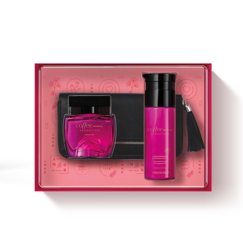 Kit Presente Dia das Mães Coffee Woman Seduction: Desodorante Colônia 100ml + Loção Hidratante Desodorante 200ml + Carteira