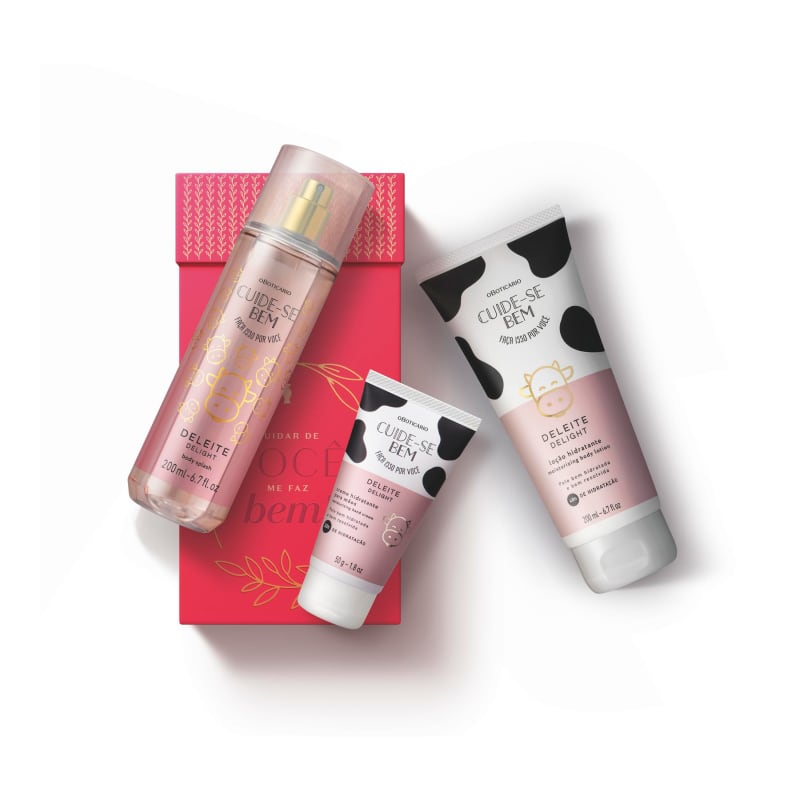 Kit Presente Cuide-se Bem Deleite: Loção Hidratante Desodorante Corporal 200ml + Body Splash 200ml + Creme de Mãos 50g