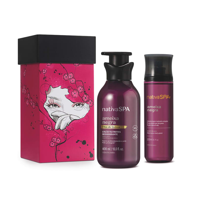 Kit Presente Nativa SPA Ameixa Negra: Body Splash 200ml + Loção Corporal 400ml + Caixa de Presente