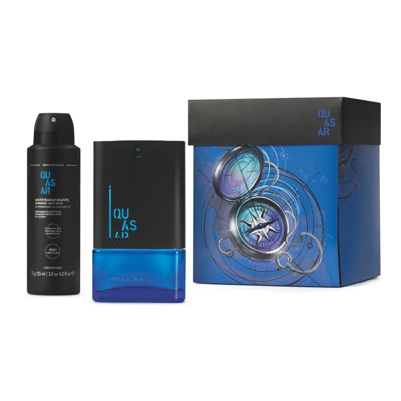 Kit Presente Quasar: Desodorante Colônia 100ml + Antitranspirante Aerossol 75g + Caixa de Presente