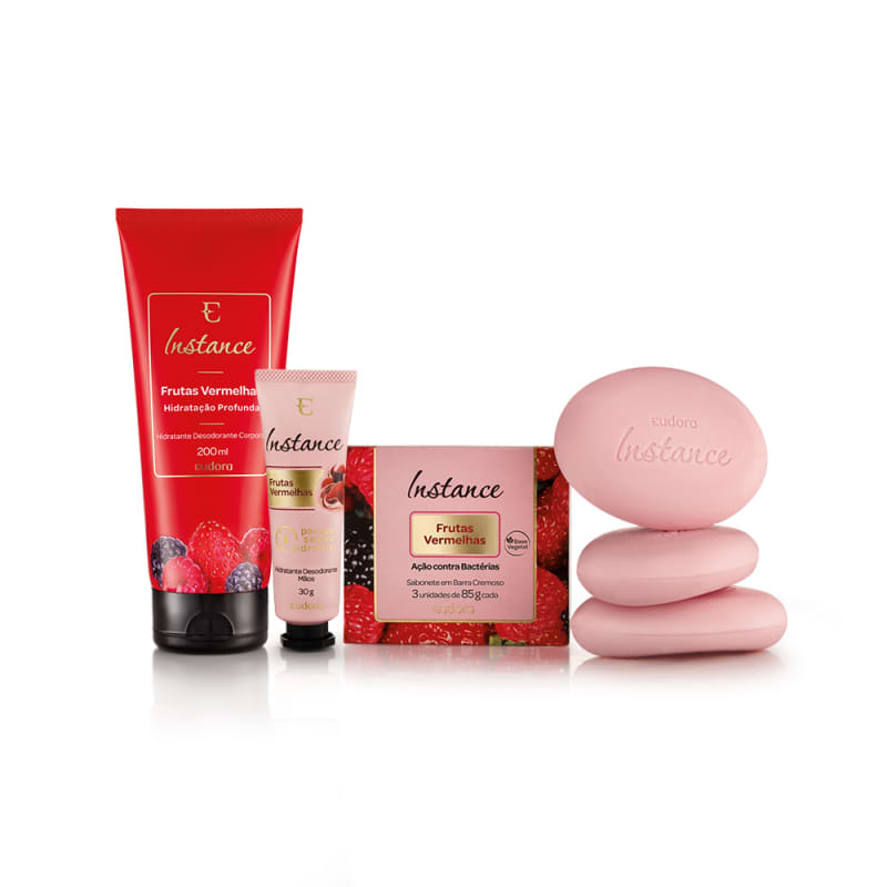 Kit Instance Frutas Vermelhas Hidratante Desodorante + Creme Mãos + Sabonete