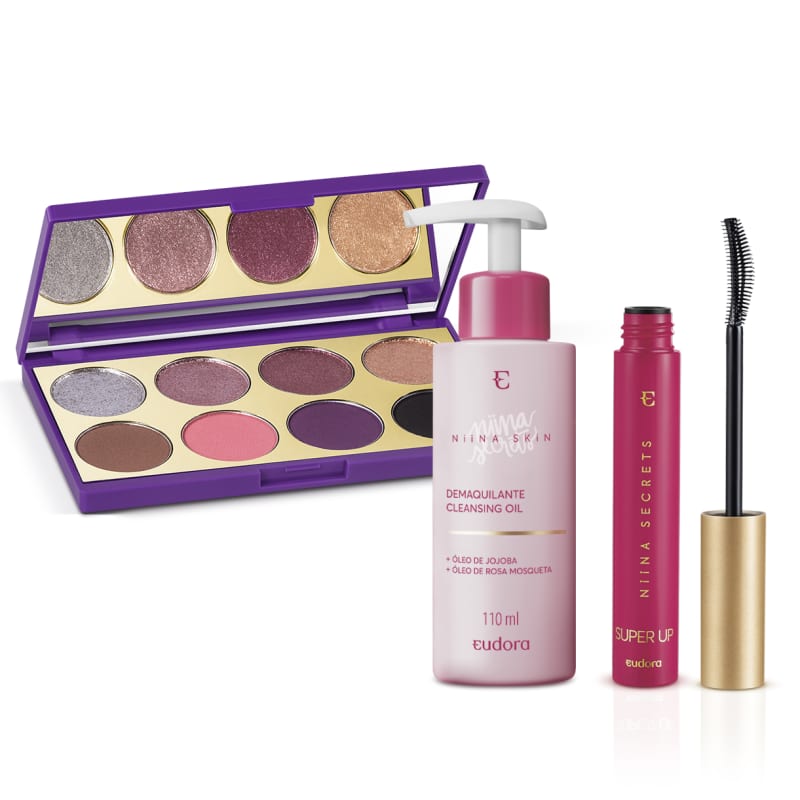 Combo Niina Secrets: Palette Purple 5,6g + Cleasing Oil 100ml + Máscara  para Cílios 8g