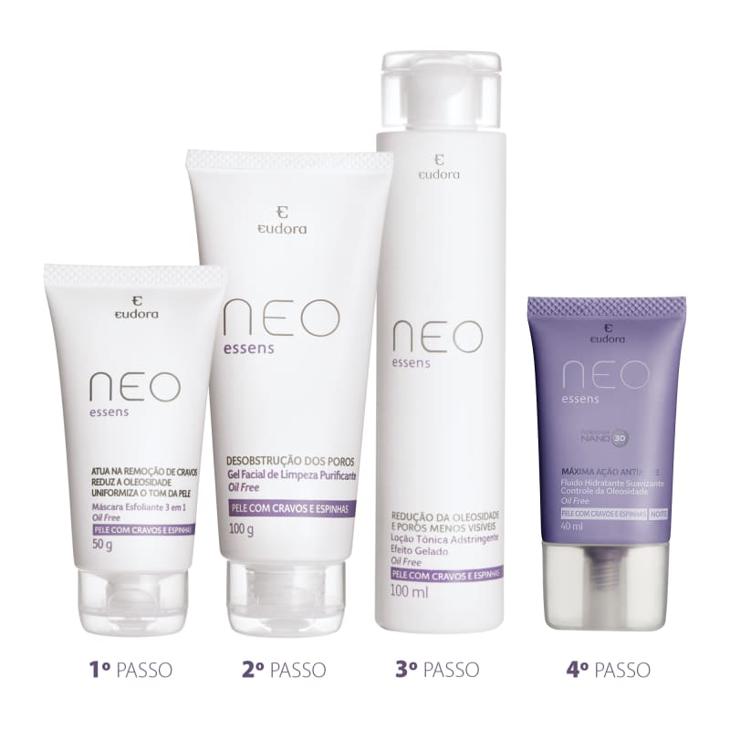 Kit Noturno 4 Passos Neo Essens Contra Cravos e Espinhas