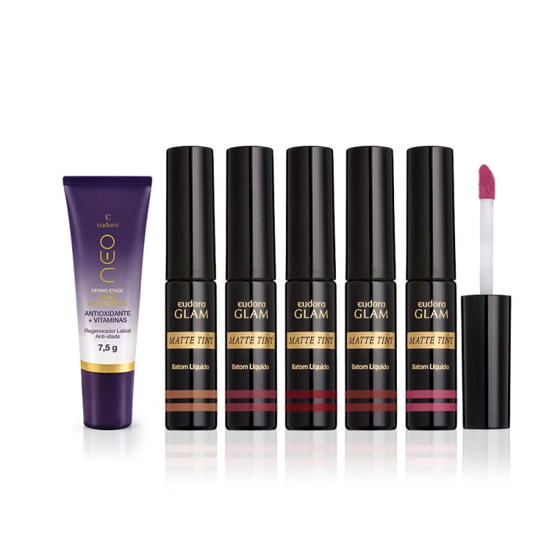 Kit Completo Batom Matte Tint + Regenerador Labial