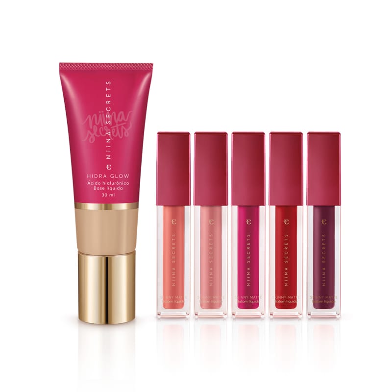 Kit Niina Secrets: Batons Skinny Matte + Base Cor 13